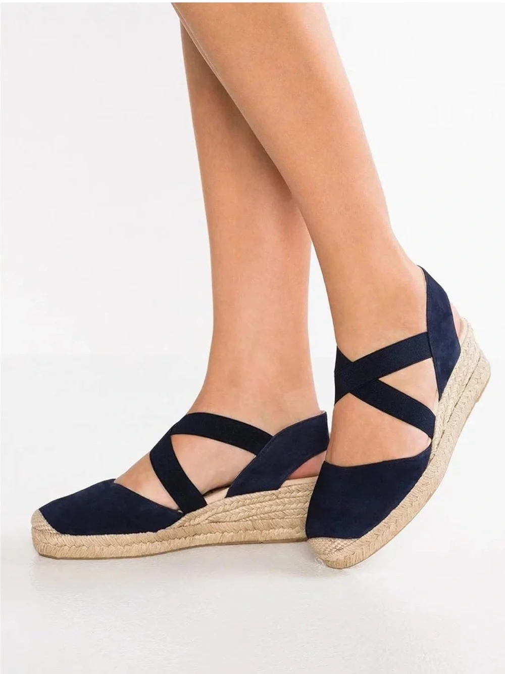 Women’s Navy Slingback Espadrille Wedges.